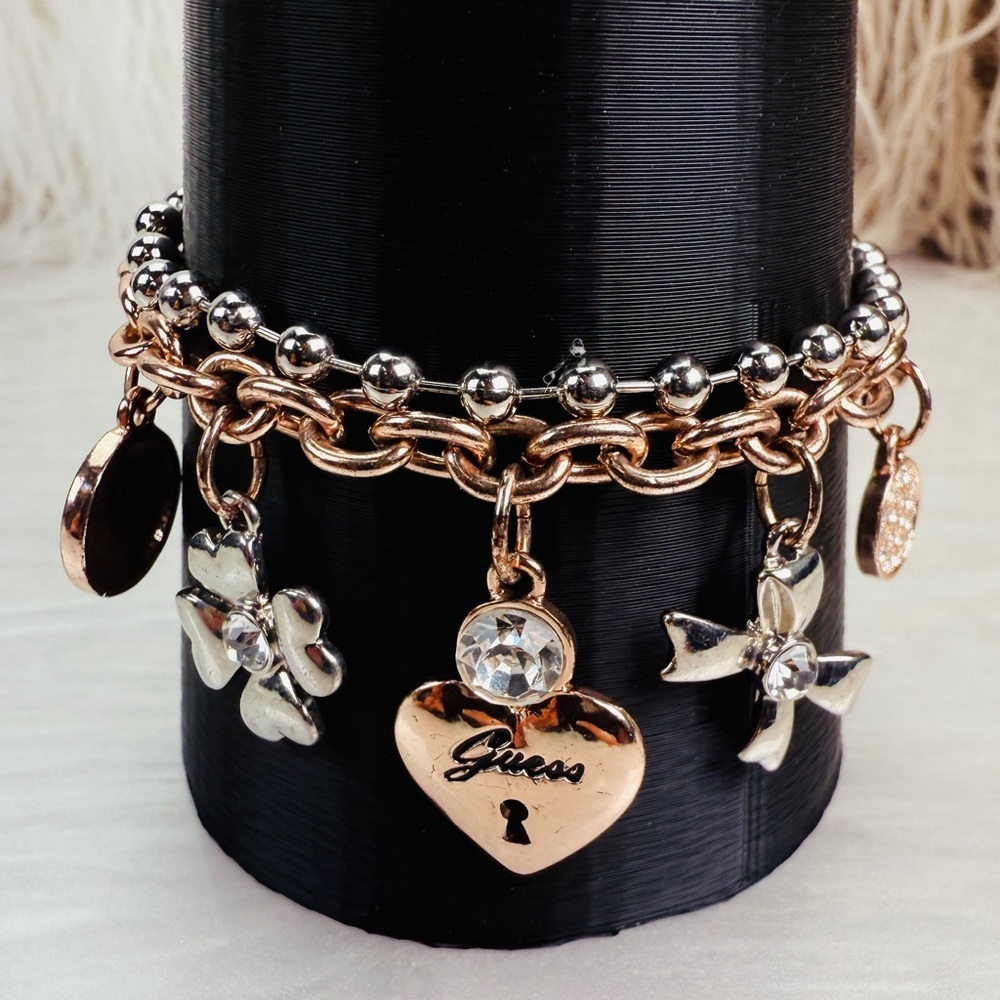Guess mixed metal Silvertone rose goldtone Charm Bracelet